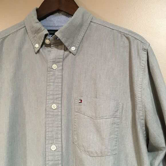 Tommy Hilfiger Mens M Long Sleeve Oxford Button Up Classic FIt Shirt Gray Cotton - Picture 2 of 10